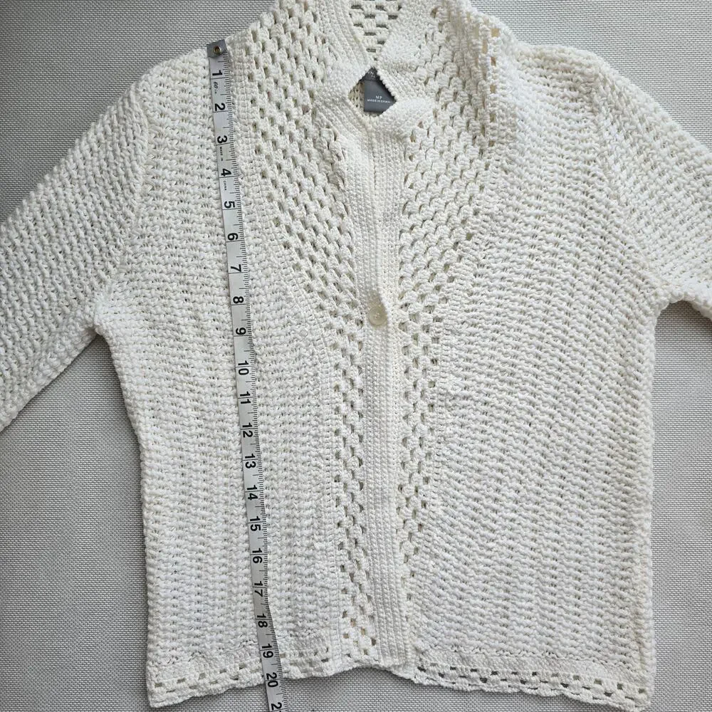 Ann Taylor Ivory Lace Crochet Sweater Cardigan Sz MP (710) - Picture 13 of 14
